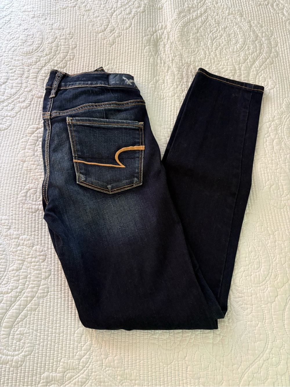 American Eagle Outfitters Dark Indigo Jeans with Tan Back Stitch
